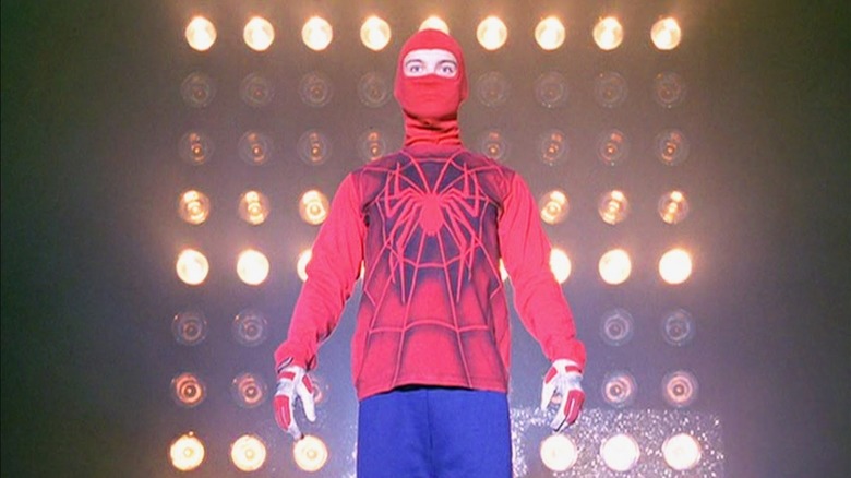 Spider-Man in his wrestling suit