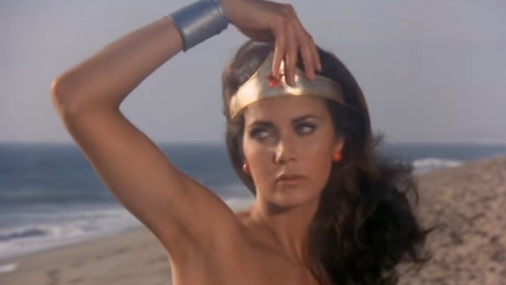 Lynda Carter Wonder Woman grabbing tiara