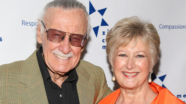 Stan Lee and Margaret Loesch smiling