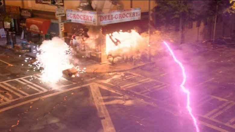 A corner deli being destroyed in Spider-Man: Homecoming