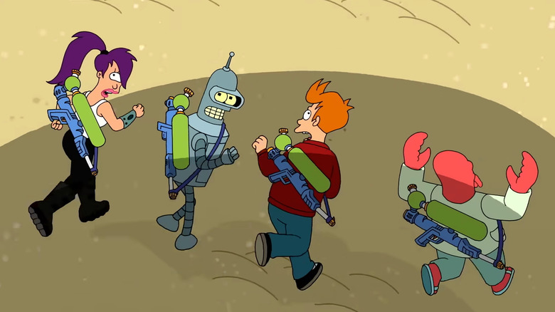 Futurama characters running away from threat