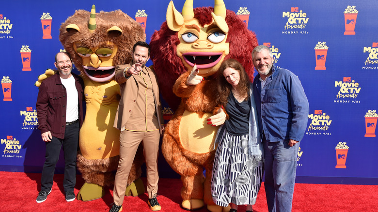 Andrew Goldberg, Nick Kroll, Jennifer Flackett, and Mark Levin on the red carpet at a big mouth event