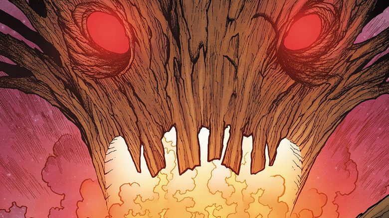 Groot breathing fire out of his mouth