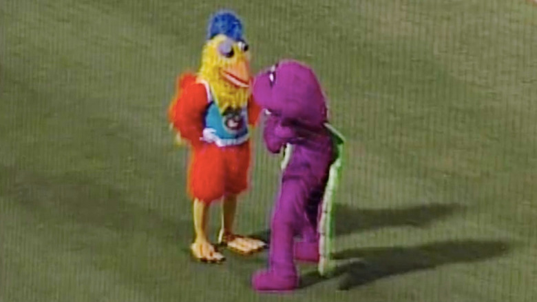 San Diego Chicken confronting Barney