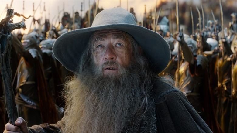 Gandalf with staff in battle