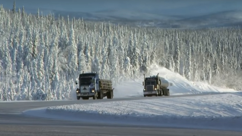 Trucks hauling through the wilderness