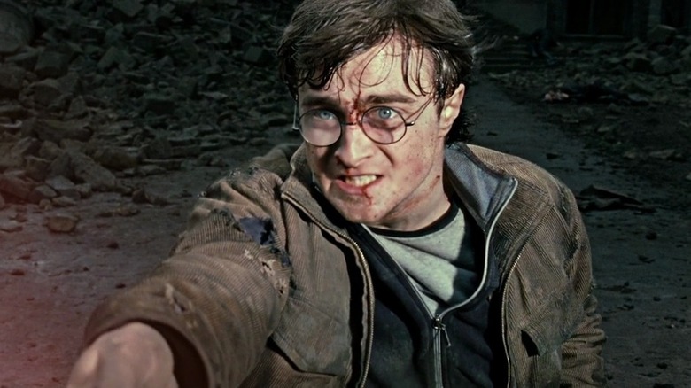 Harry wields his wand