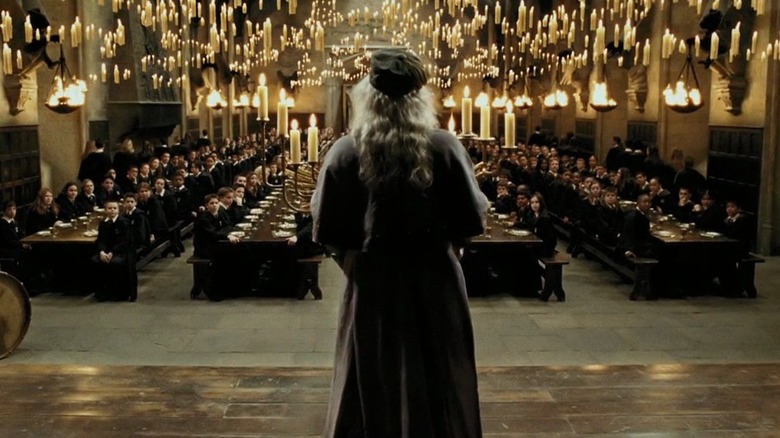 Dumbledore addresses the students