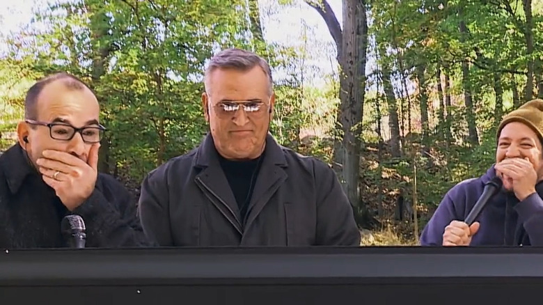 Bruce Campbell, Murr, and Sal watch monitor