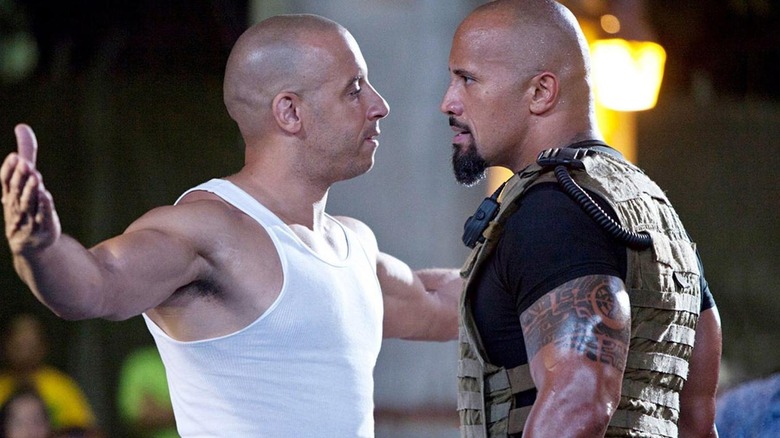 Dominic Toretto threatening Luke Hobbs