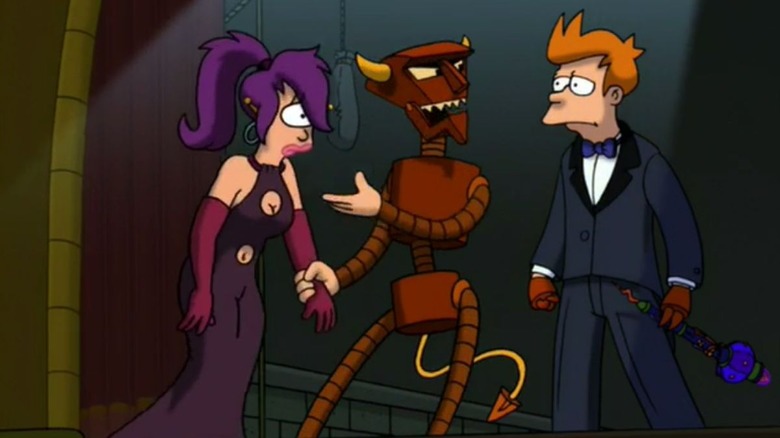 The Devil accosting Fry and Leela