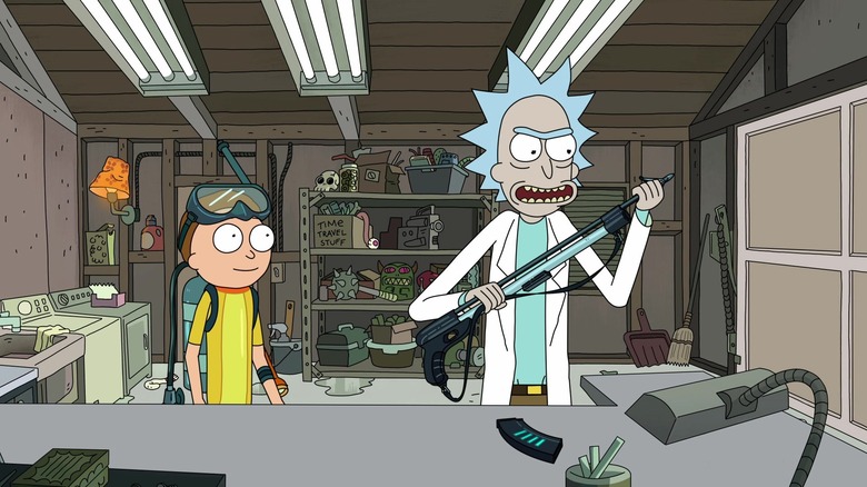 Rick and Morty in the garage
