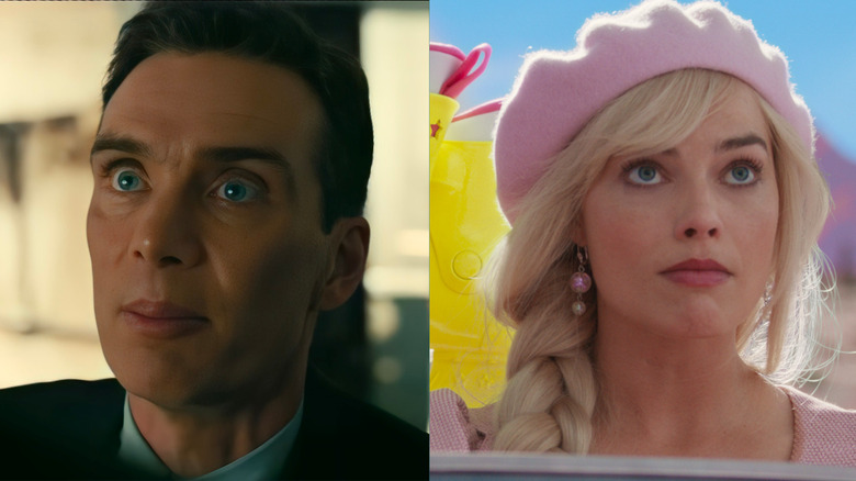 Oppenheimer and Barbie side-by-side