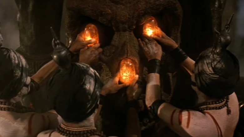 Temple Guards put the Sankara Stones in a skull