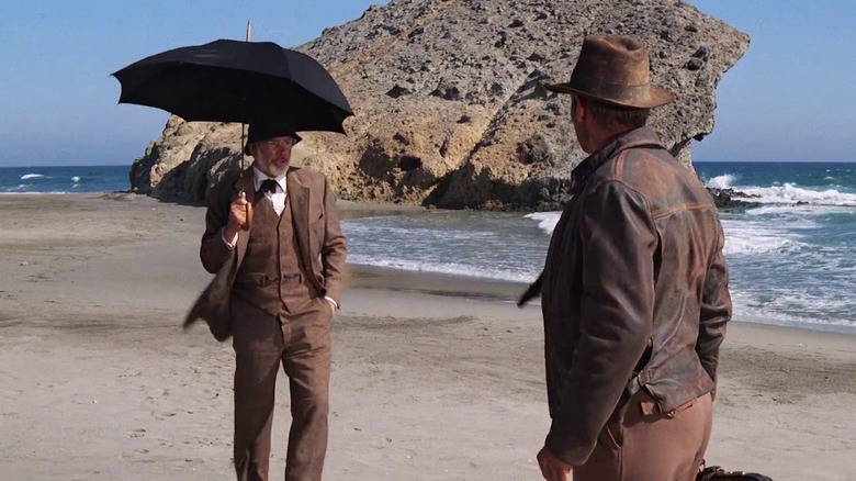 Sean Connery with umbrella in the Last Crusade