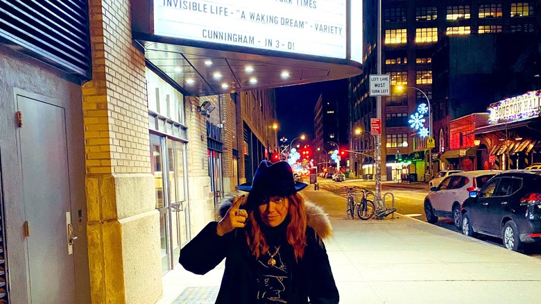 Lyonne outside the Film Forum 