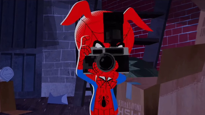 Spider-Ham using a camera to take a picture