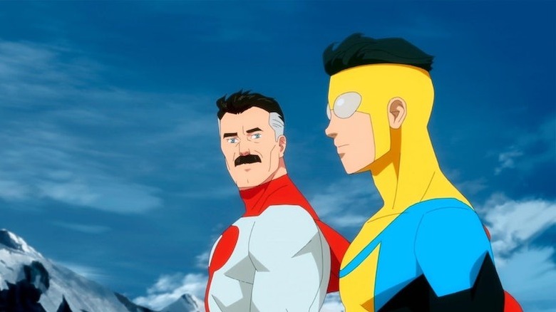 Omni-Man looking at Invincible on a mountain