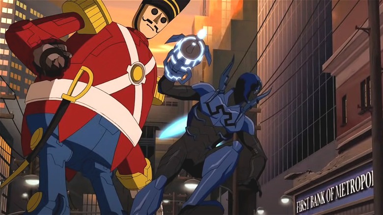 Blue Beetle fights Toy Man's giant toy 