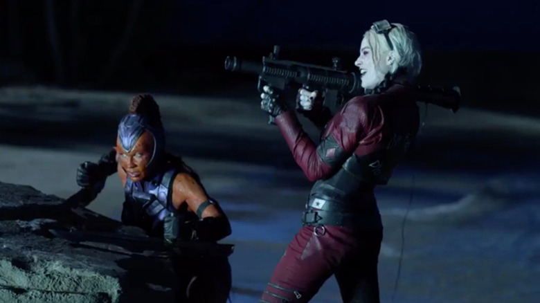 Harley shooting a rocket launcher