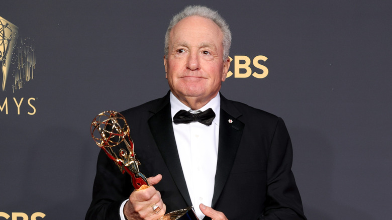 Lorne Michaels holds Emmy statue