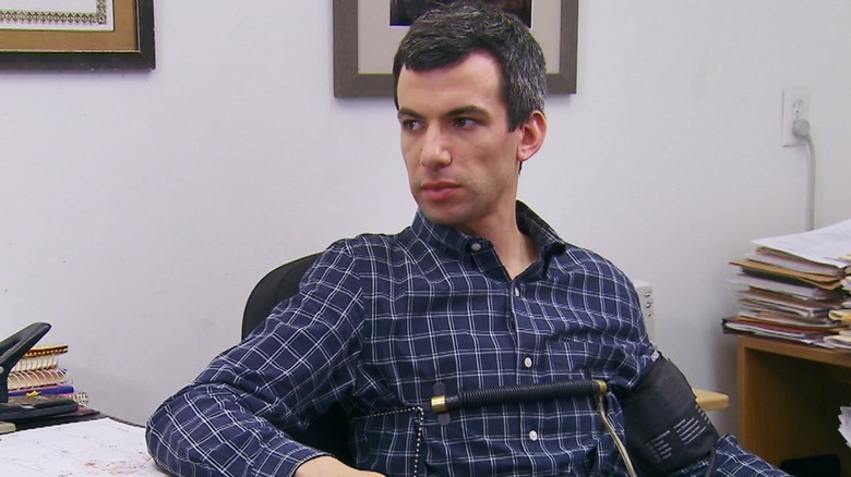 Nathan Fielder hooked up to lie detector