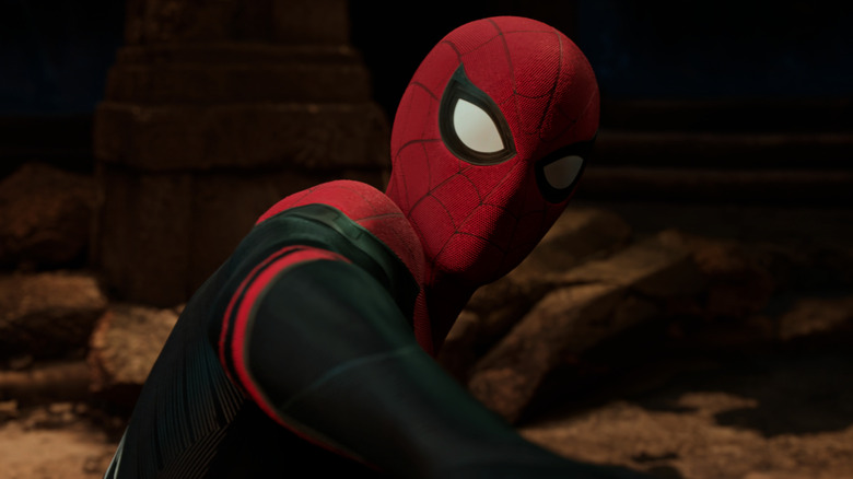 Spider-Man looking over his shoulder