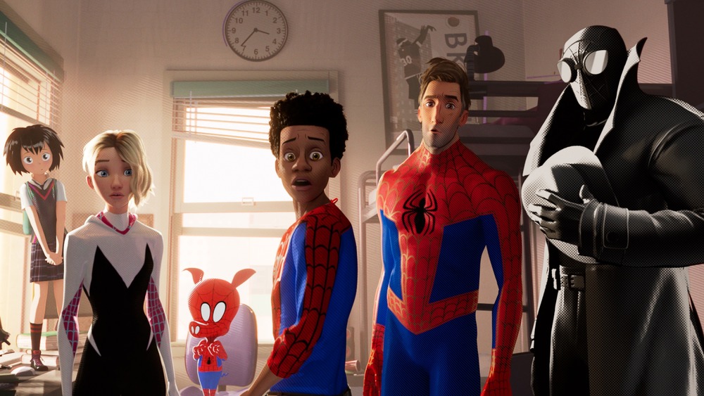 Miles Morales and other iterations of Spider-Man in Spider-Man: Into the Spider-Verse