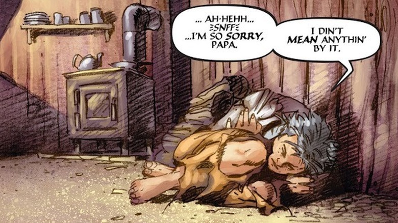 Logan cowering from his father in "Wolverine: The Origin" #1(2001)