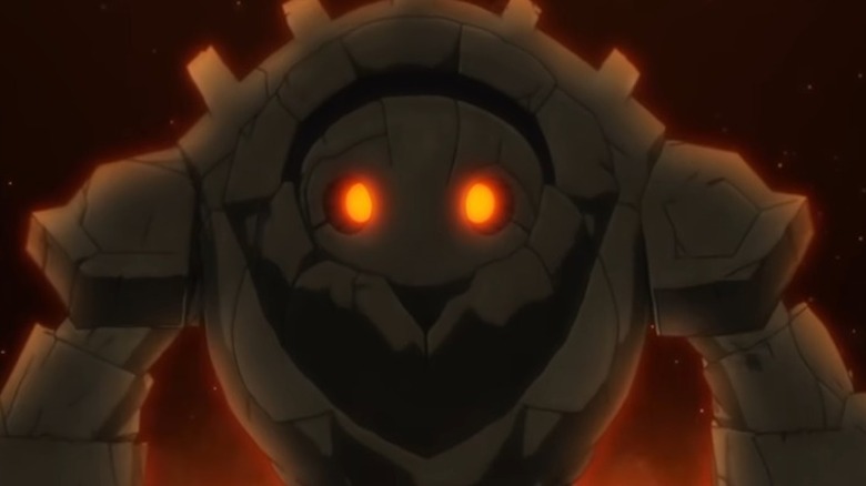 A rock monster with glowing eyes that appears in Isekai Quartet