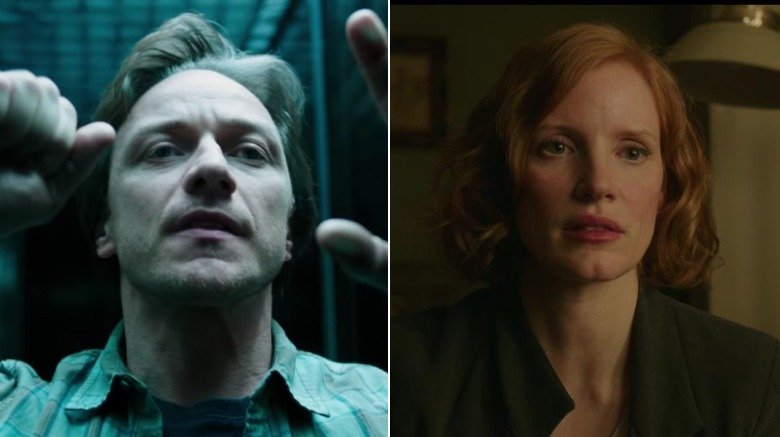 Split image of James McAvoy as Bill and Jessica Chastain as Bev