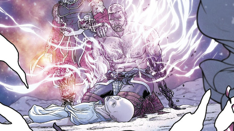 Thor using the God Tempest on Jane's body