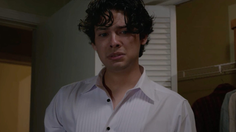 Xolo Maridueña crying in Cobra Kai