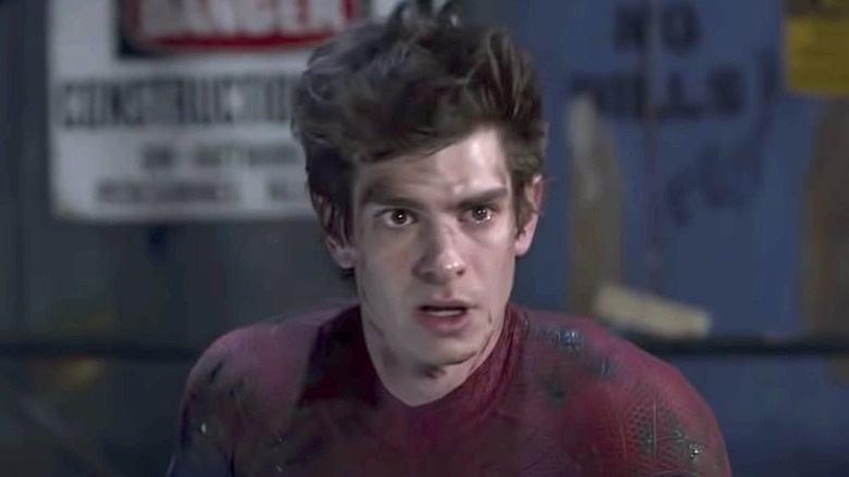 Andrew Garfield as crying Spider-Man