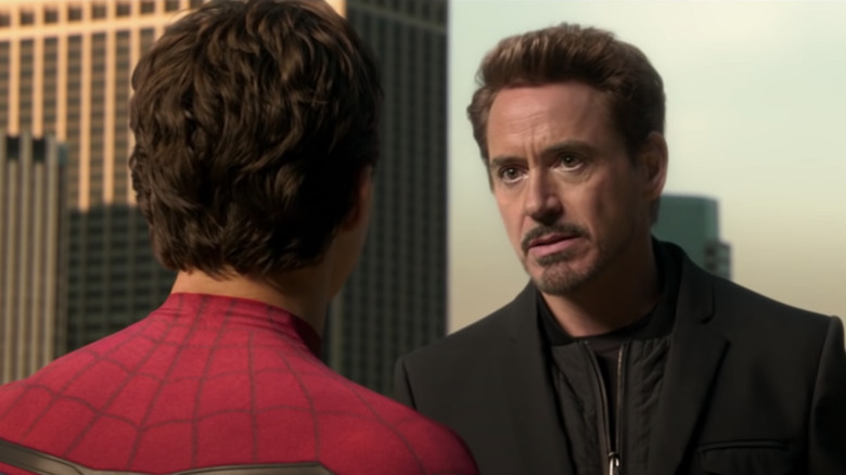 Robert Downey Jr. and Tom Holland in Spider-Man: Homecoming