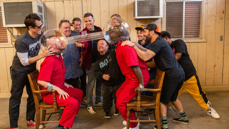 Jackass cast plexiglass helmets