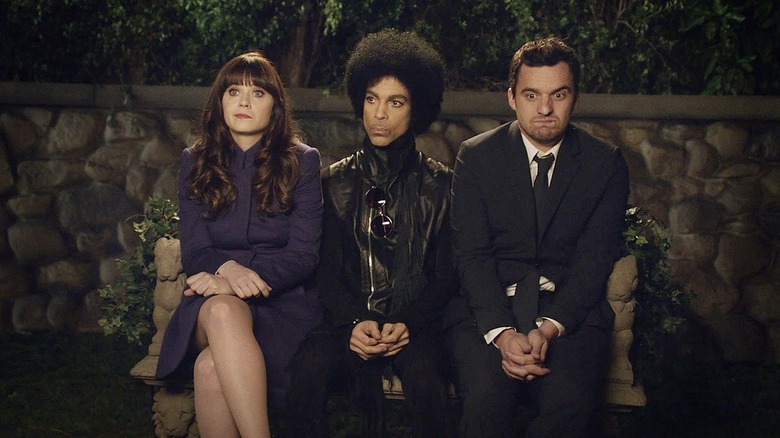 Jess, Prince, and Nick look uncomfortable on a bench