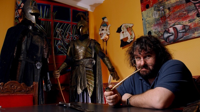 Peter Jackson with LOTR props