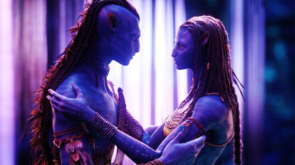 Zoe Saldana as Neytiri and Sam Worthington as Jake Sully in Avatar