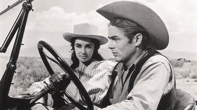 James Dean and Elizabeth Taylor in car