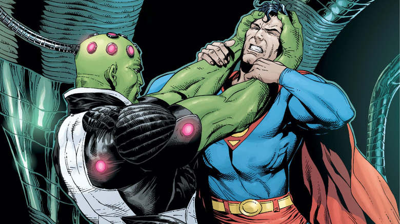 Brainiac strangling Superman