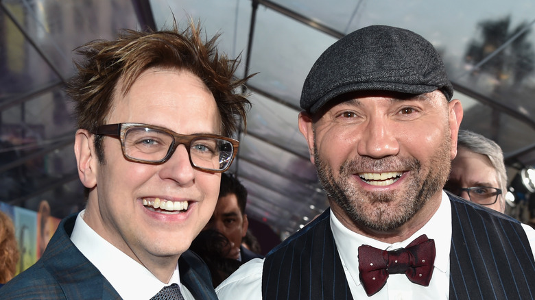 James Gunn and Dave Bautista at premiere