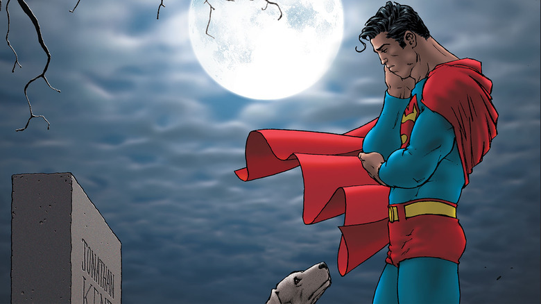 Superman, Krypto and a gravestone