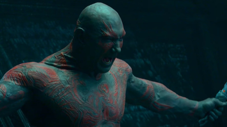 Dave Bautista screaming as Drax