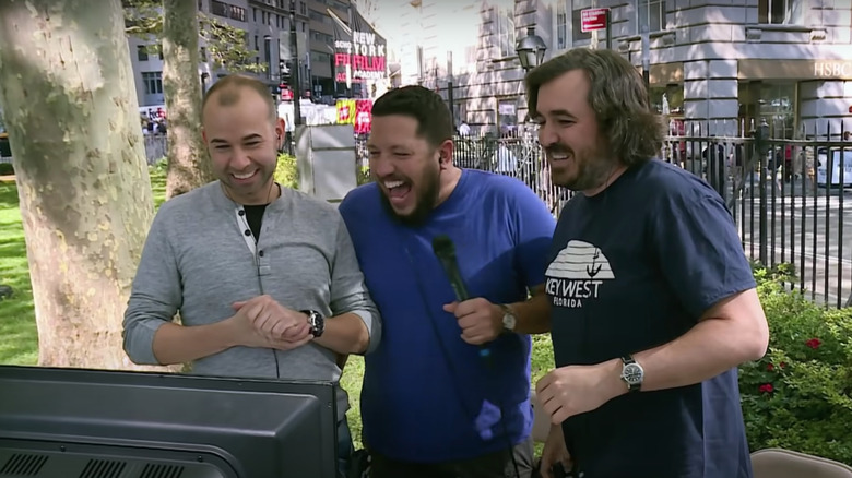 Impractical Jokers watching the monitor