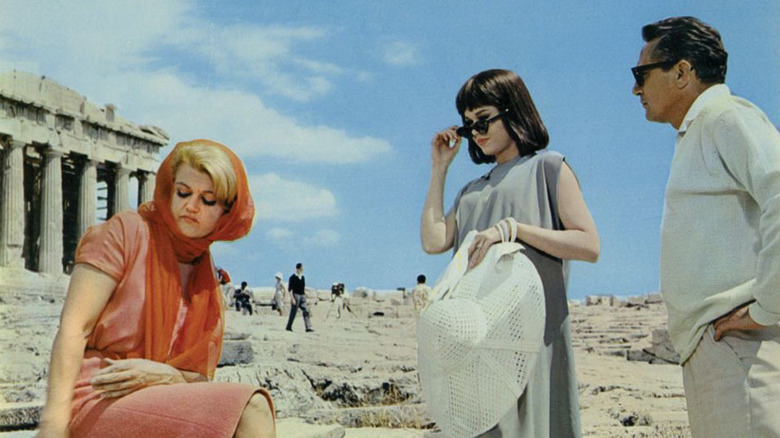 Jane Fonda looks over sunglasses