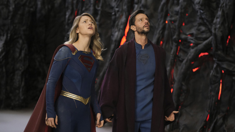 Supergirl and Zor-El look to the side in Phantom Zone