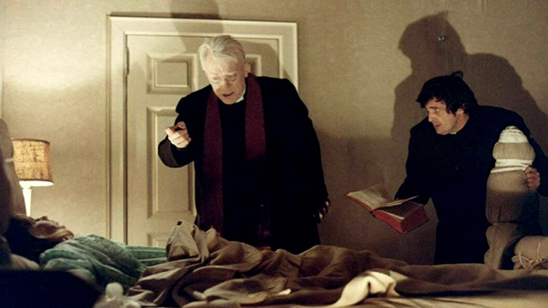 Linda Blair, Man von Sydow and Jason Miller acting in The Exorcist