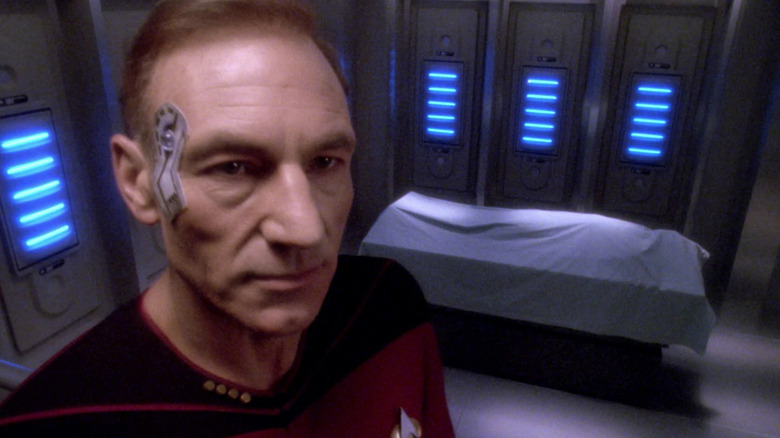 Picard stands in a morgue