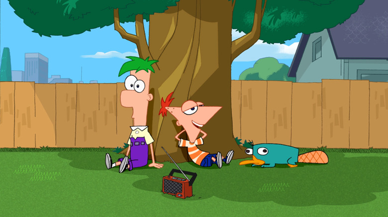 Phineas and Ferb under a tree